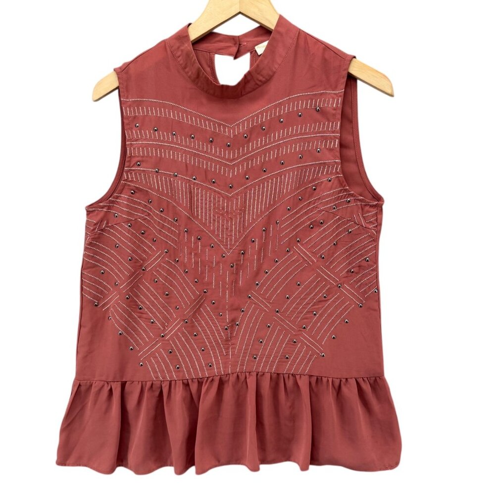 Andree by Unit Flowy Embellished Top Womens Pink Mock Neck Sleeveless Size S